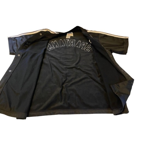 Vintage Adidas Shirt Medium Black Spartans Basketball Warm Up Shirt Snap On - Picture 6 of 9
